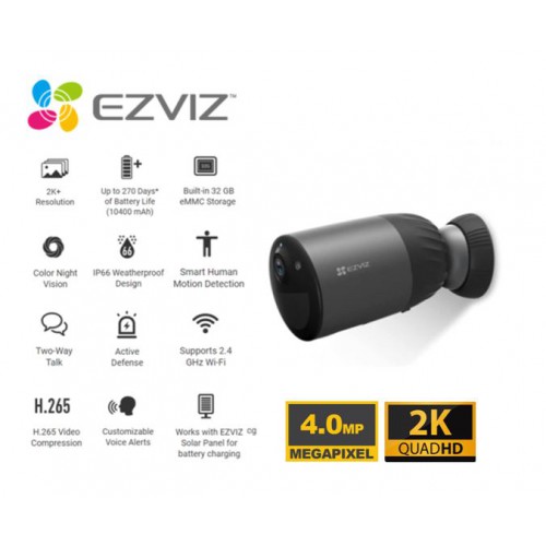 Вулична акумуляторна ІР-камера Ezviz CS-BC1C з підтримкою Wi-Fi Чорна