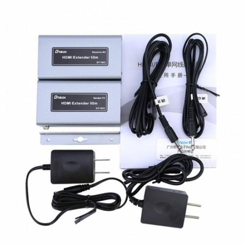 Комплект Extender удлинитель hdmi сигнала с IR до 60м по UTP/FTP кабелю  Dtech HDMI DT-7053