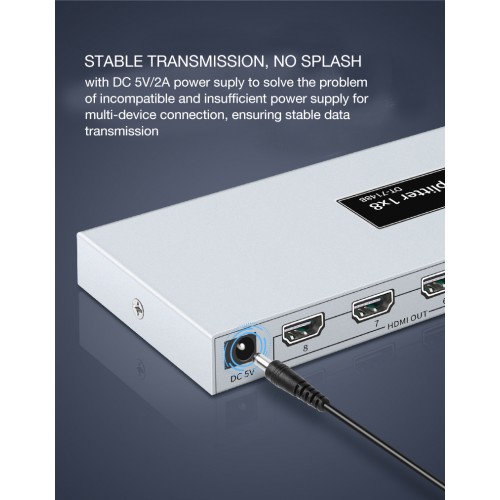 Розгалужувач 4K HDMI інтерфейсу, спліттер на 8 портів Dtech DT-7148B