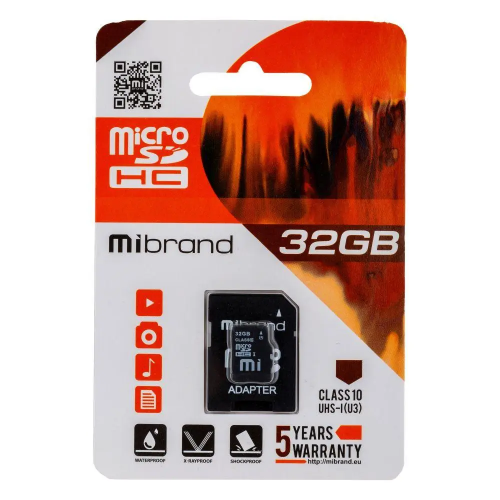 Картка памяті MicroSD  32gb Mibrand C10 +SD адаптер