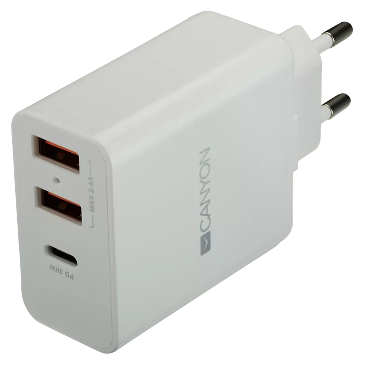 Мережевий зарядний пристрiй canyon canyon h-08 white (qc/pd 30w)
