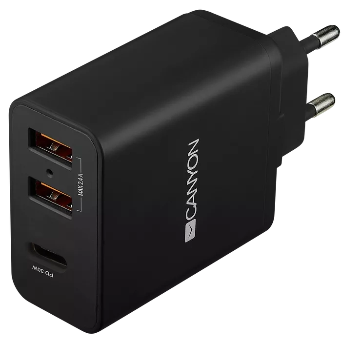 Мережевий зарядний пристрiй canyon canyon h-08 black (qc/pd 30w)