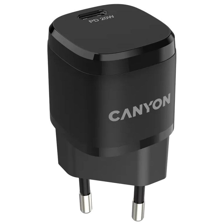 Мережевий зарядний пристрiй canyon canyon h-08 black (pd 20w)