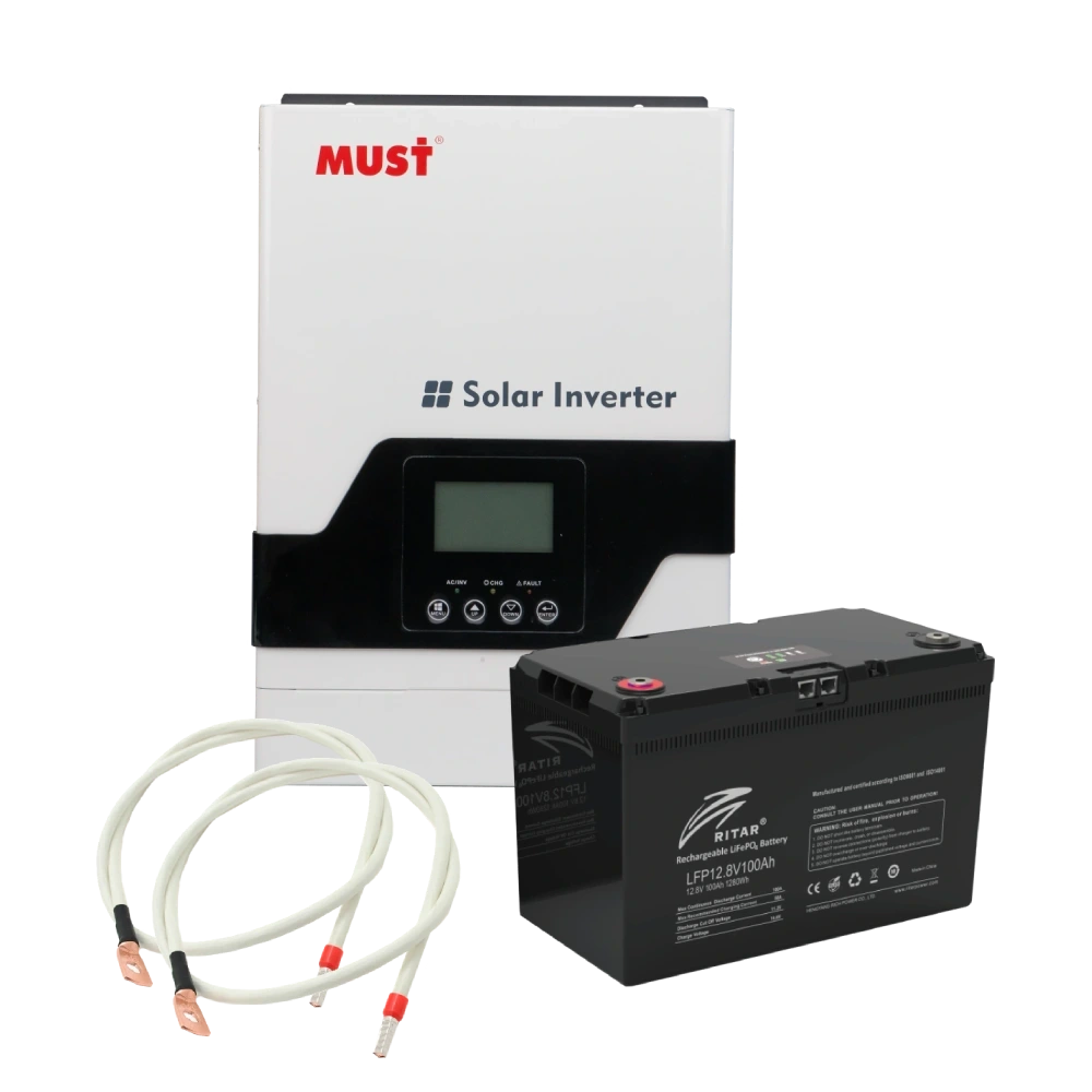 Комплект акумулятор + інвертор, кабелі у подарунок must must pv18-1012vpm 100ah