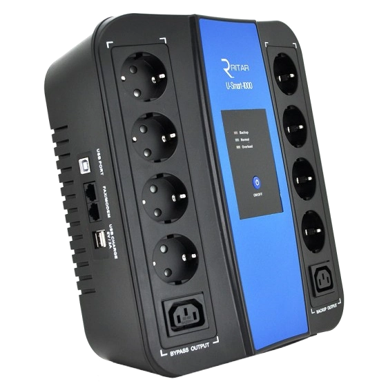 Источник бесперебойного питания ritar ritar u-smart-1000 600 Вт avr 8xschuko rj45