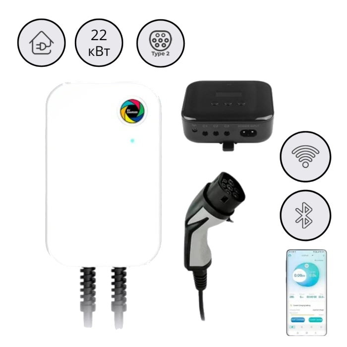Настіний зарядний пристрій wb20-22kw-app-dlb 32a 22 кВт type 2 + app + dlb