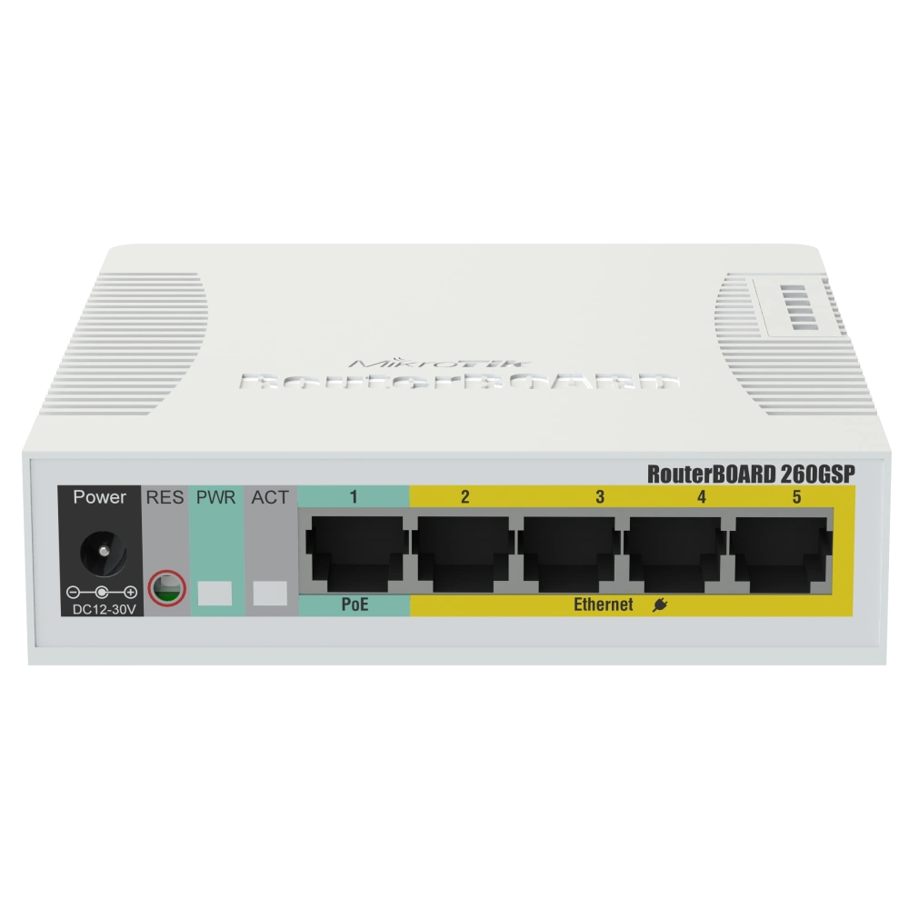 5-портовий гігабітний керований poe комутатор mikrotik mikrotik rb260gsp (css106-1g-4p-1s)