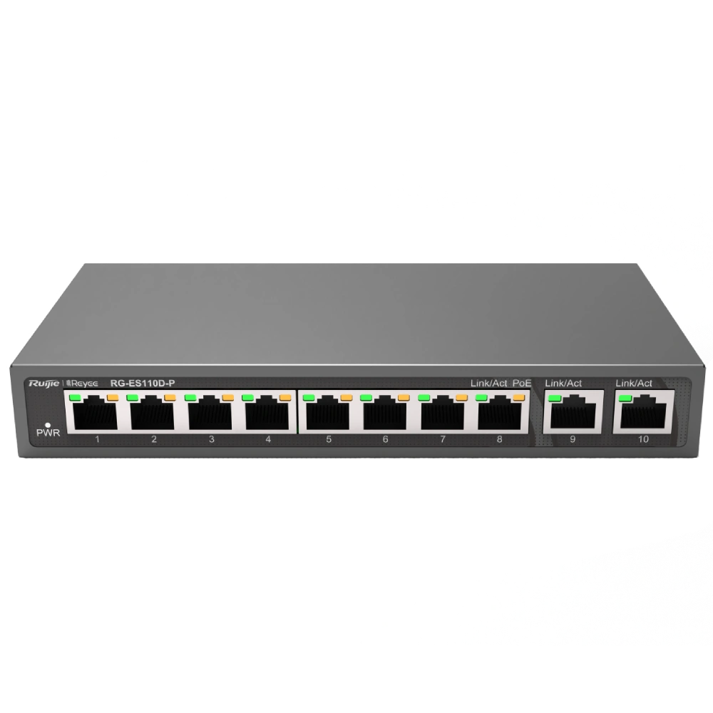 8-портовый настольный неуправляемый poe коммутатор ruijie ruijie reyee rg-es110d-p