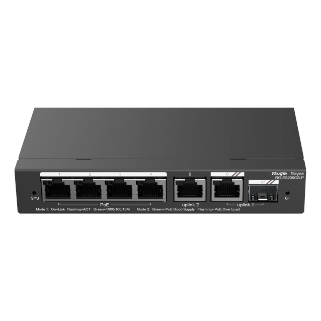6-портовый гигабитный коммутатор poe с умным облачным управлением ruijie rg-es206gs-p