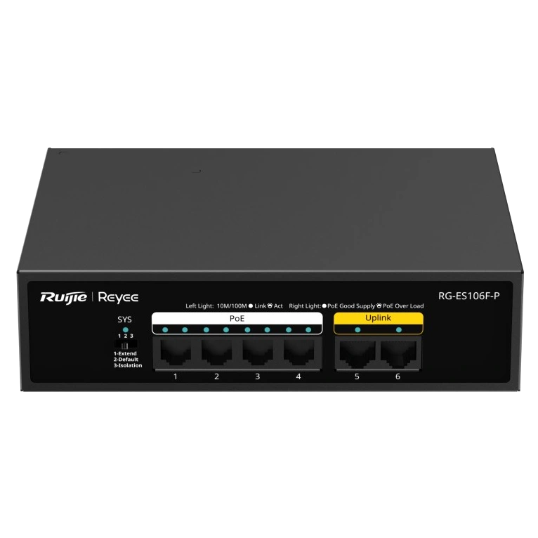 6-портовий 10/100Мб некерований poe ruijie ruijie reyee rg-es106f-p