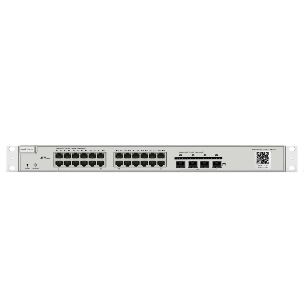 Комутатор 24 порти керований ruijie ruijie rg-nbs3200-24gt4xs-p-v2 l2+ 10g poe