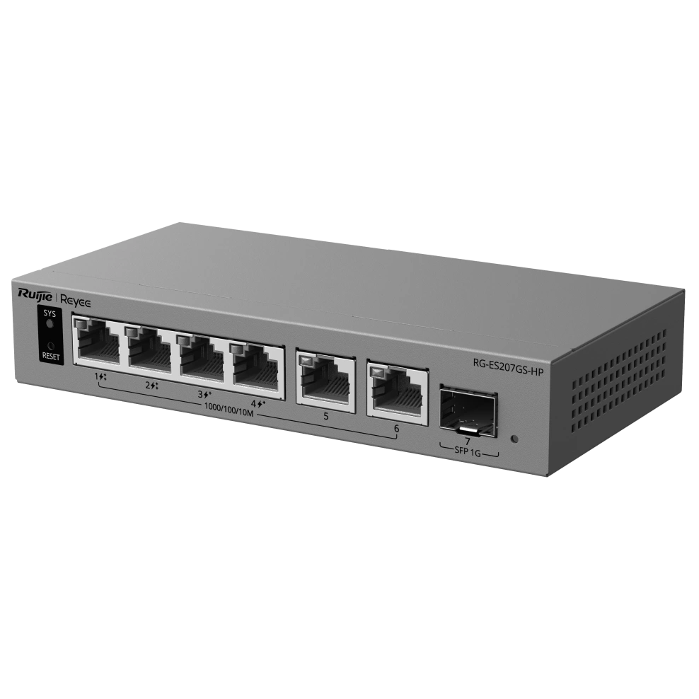Комутатор 6 портів керований хмарно ruijie ruijie rg-es207gs-hp poe