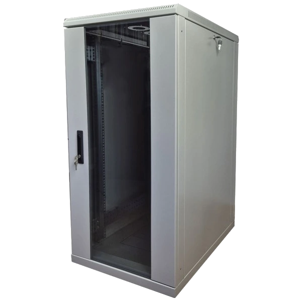 Шкаф напольный eserver 24u-600х600, стекло, серая
