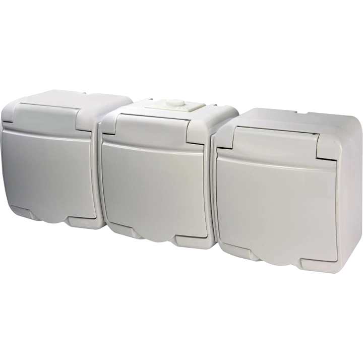Розетка 3-на з з/к schuko rhe-3s (біла/біла кришка, ip54) eti hermetics eti 4668023