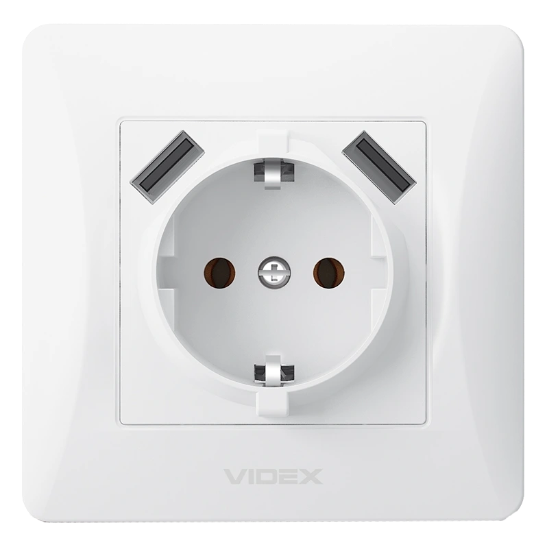 Розетка біла 1 пост з заземленням 2usb videx videx binera (vf-bnsk1gu2-w) (20/120)