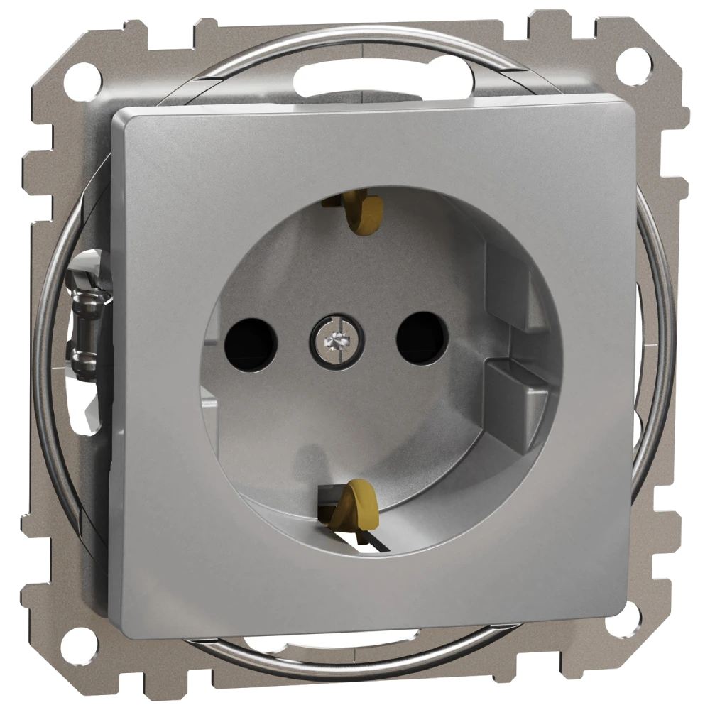 Розетка schneider electric schneider electric sedna design & elements sdd113022 с заземлением и шторками