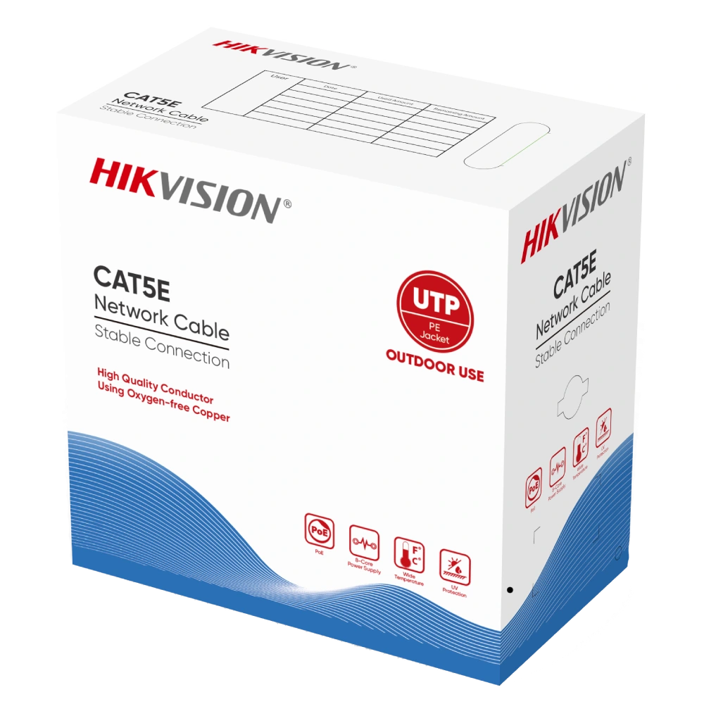 Кабель вита пара (для зовнішньої прокладки) utp cat 5e hikvision ds-1ln5eo-uu/e