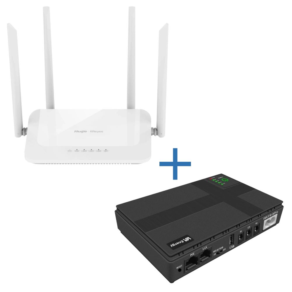 Комплект маршрутизатор та джерело безперебійного живлення ruijie via energy mini ups + rg-ew1200