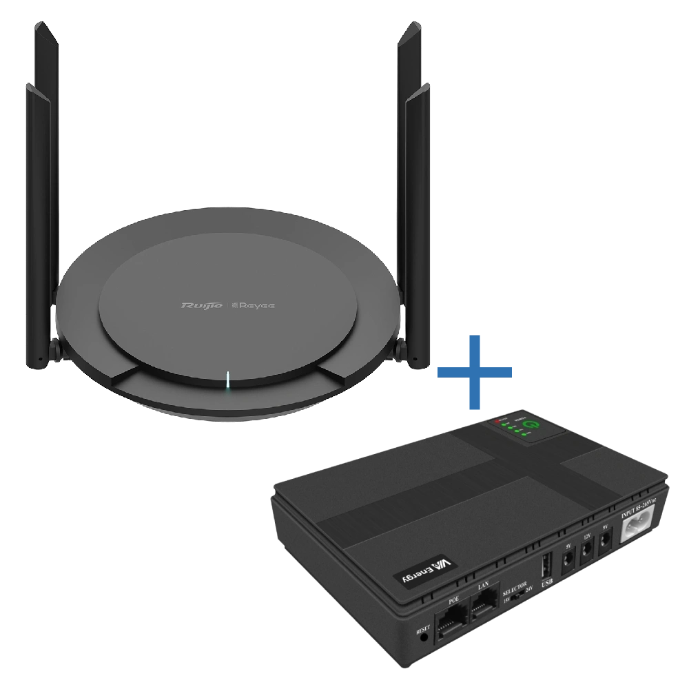 Комплект маршрутизатор та джерело безперебійного живлення ruijie via energy mini ups + rg-ew300 pro