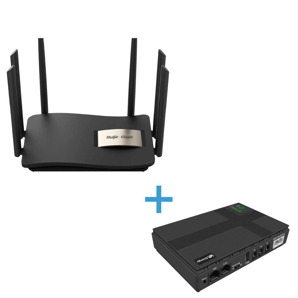 Комплект маршрутизатора и источник бесперебойного питания ruijie via energy mini ups + rg-ew1200g pro